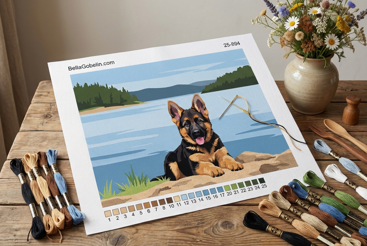 Hundeporträt – Deutscher Schäferhund-Welpe am See