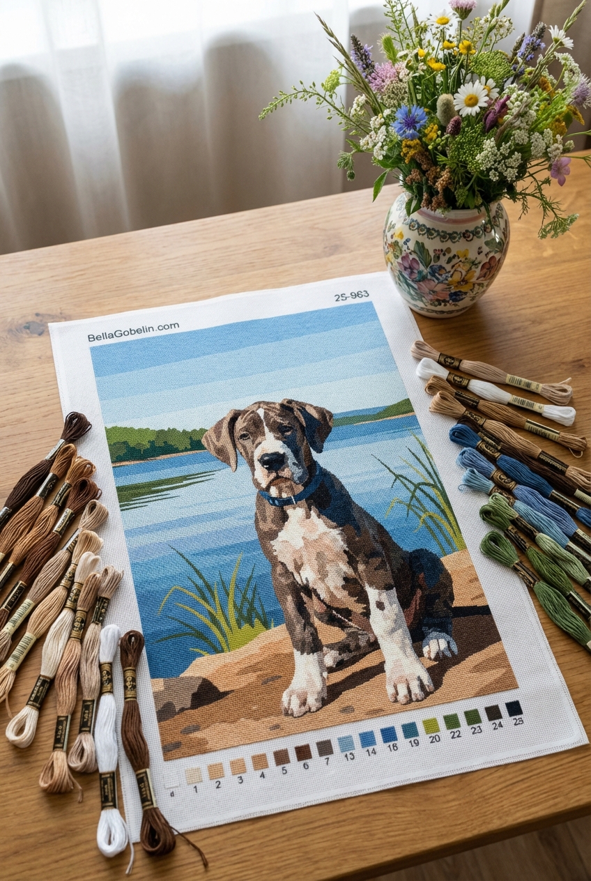 Hundeportrait – Deutsche Dogge Welpe am See