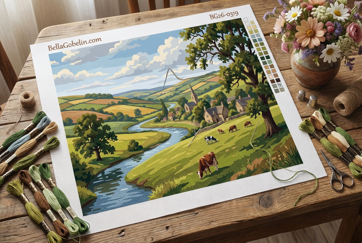 Englische Landschaft mit Fluss