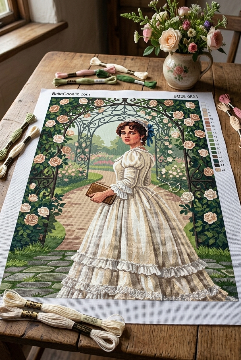 Frau im Rosengarten