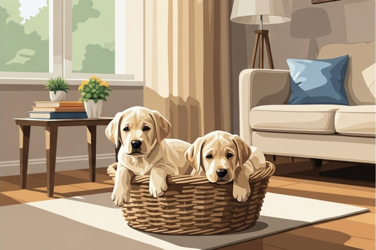 Labrador kölykök a nappaliban