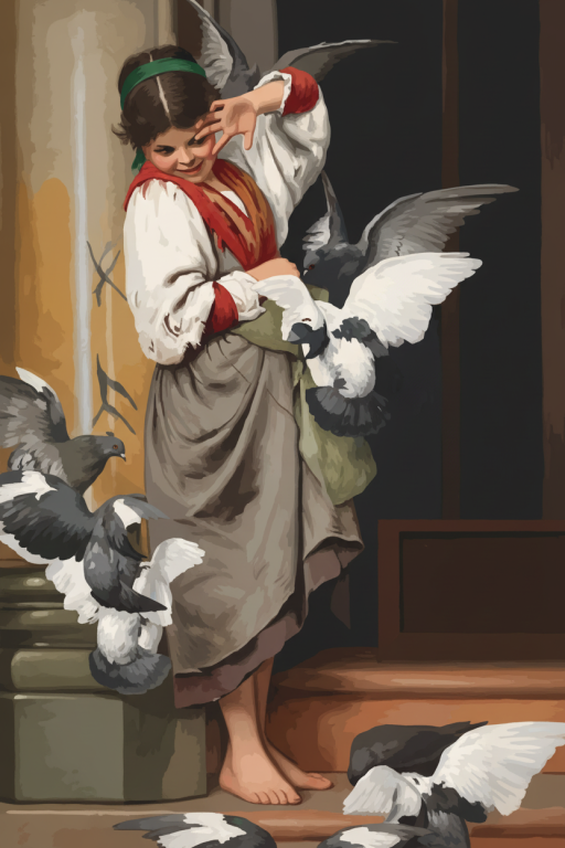 Ettore Tito - La bambina e i colombi replika