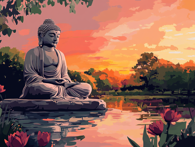 Buddha szobor a tónál