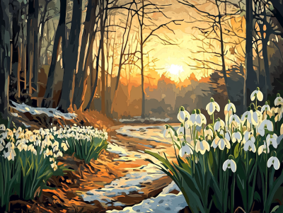 Schneeglöckchen im Sonnenuntergang