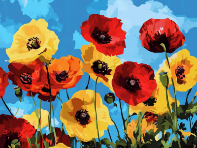 Gelbe und rote Mohnblumen