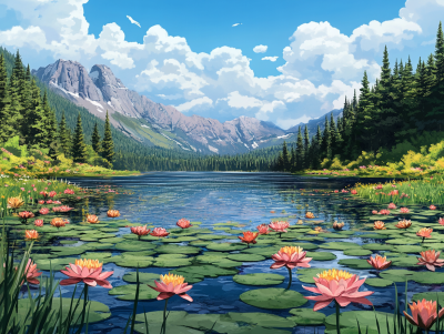 Lotusblumen im Bergsee