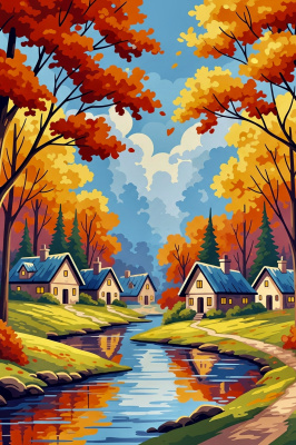 Herbstliche Landschaft im Walddorf