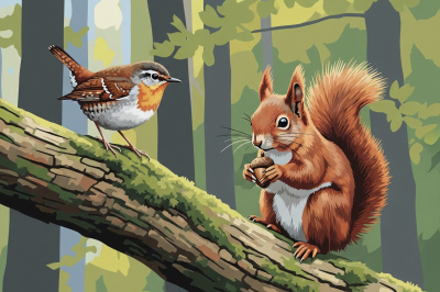 Der Eichhörnchen und der kleine Vogel