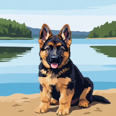 Hundeporträts - Welpe eines Deutschen Schäferhundes am See