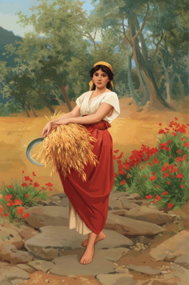 Erntedame in einer Landschaftsbild-Gobelin-Needlepoint