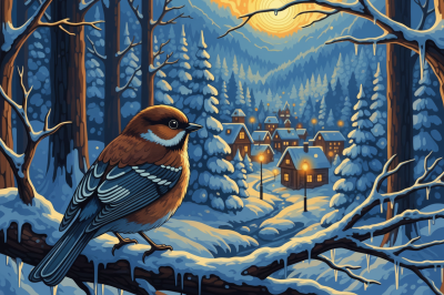Winterschneemann im verschneiten Winterland