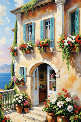 Mediterranes Haus mit Blumen
