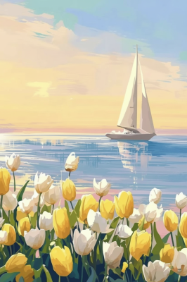 Segelboot mit Tulpenmuster