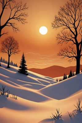 Winterlandschaft mit orangefarbener Himmel