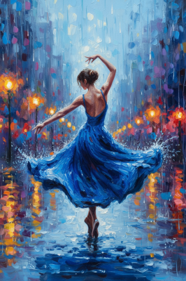Der Regentanz der Ballerina im blauen Kleid