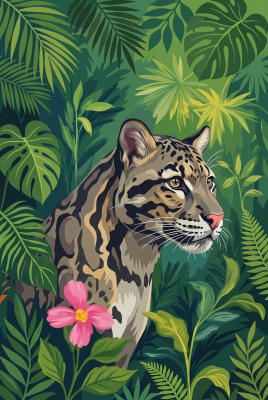 Nebeliger Panther im Dschungel-Gobelin