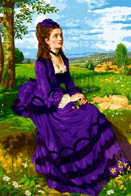 Die Frau in lila Kleid
