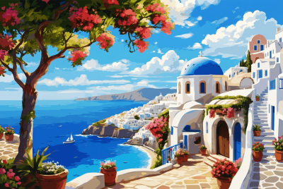 Griechische Küstenlandschaft als Gobelin