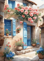 Mittelmeerstraße mit Blumen