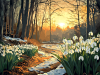 Schneeglöckchen im Sonnenuntergang