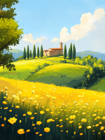 Toskana mit gelben Blumen