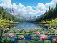 Lotusblumen im Bergsee