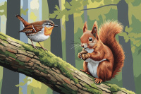 Der Eichhörnchen und der kleine Vogel
