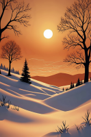 Winterlandschaft mit orangefarbener Himmel