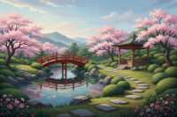 Japanischer Garten mit Kirschblüten